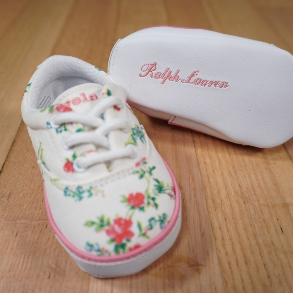 Ralph Lauren Toddler Keaton Floral Canvas Pink Size 3 M Brand New - Picture 9 of 12